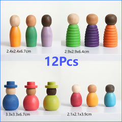 12pcs Wooden Rainbow Figurines Colorful Statues Decorative Items
