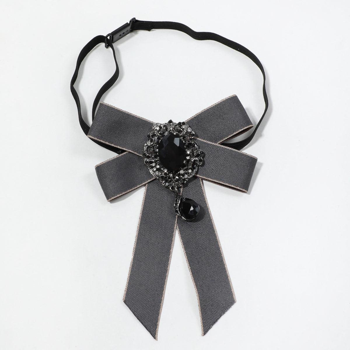 Crystal Pendant Gray Bow Tie Pre-tied Necktie for Women