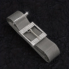 Metal Net Hollow Punk Belt with Rhinestone Buckle