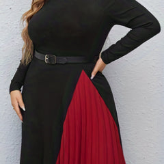  Colorblock Long Sleeve Maxi Dress