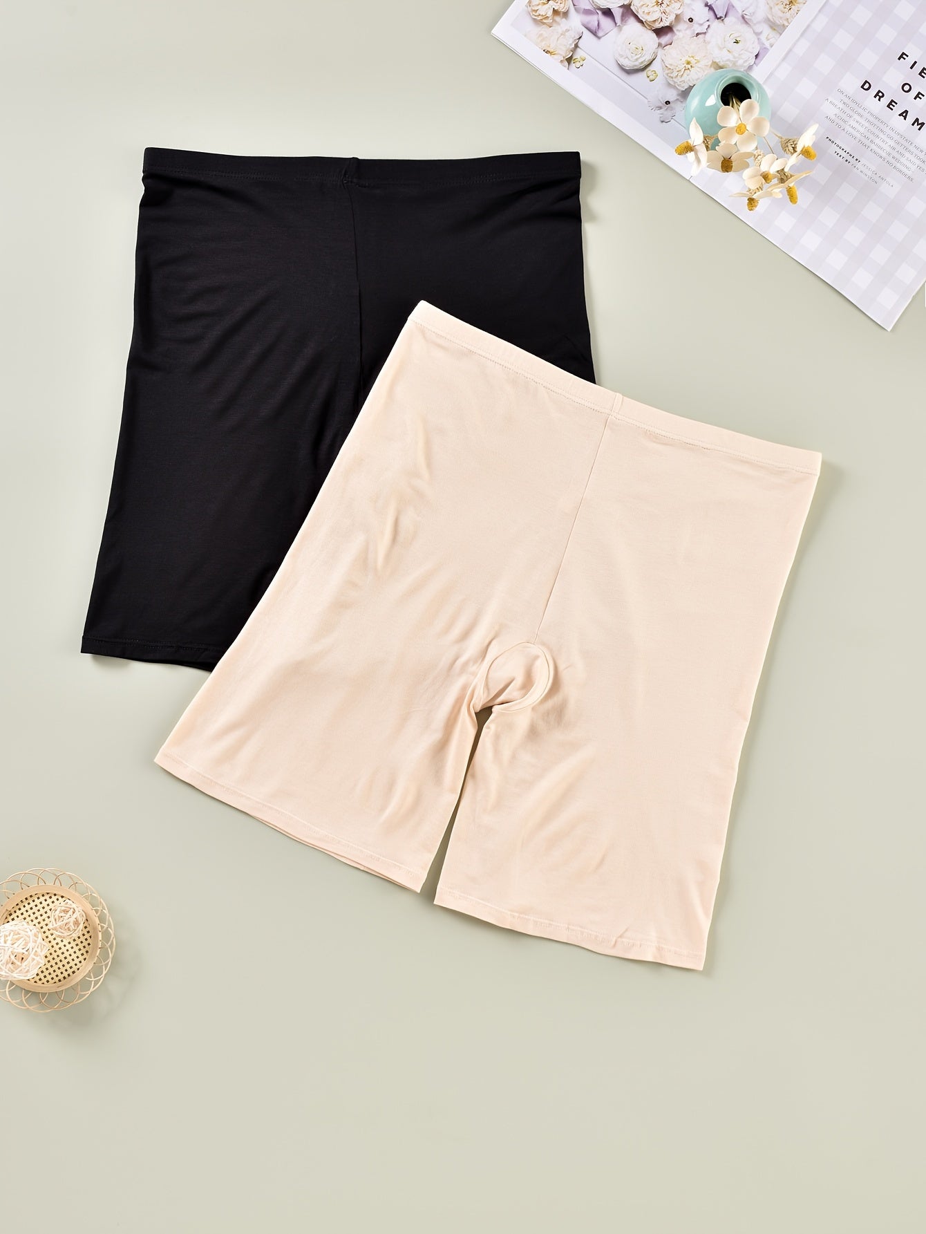 2 Pack Plus Size Boyshorts Set Women's Plus Solid Seamless Modal