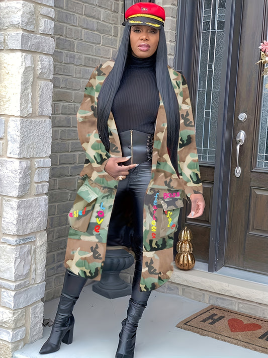 Camo Print Coat With Pockets Women's Outerwear