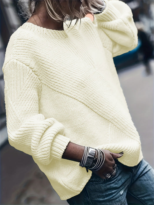  Solid Long Sleeve Round Neck Sweater