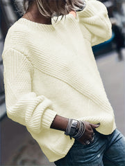  Solid Long Sleeve Round Neck Sweater