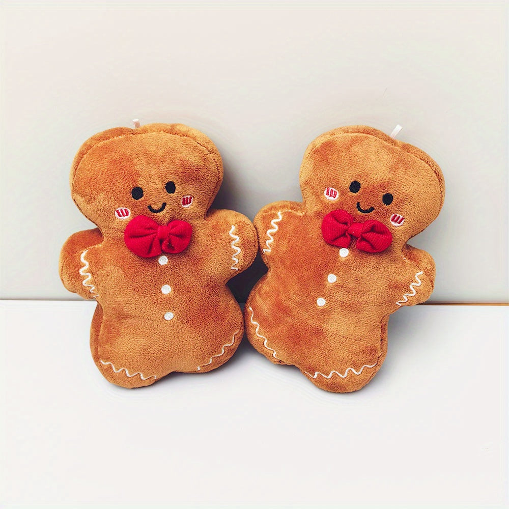 Christmas Tree Decorations 2pcs Plush Gingerbread Man Ornaments Red Bow Tie