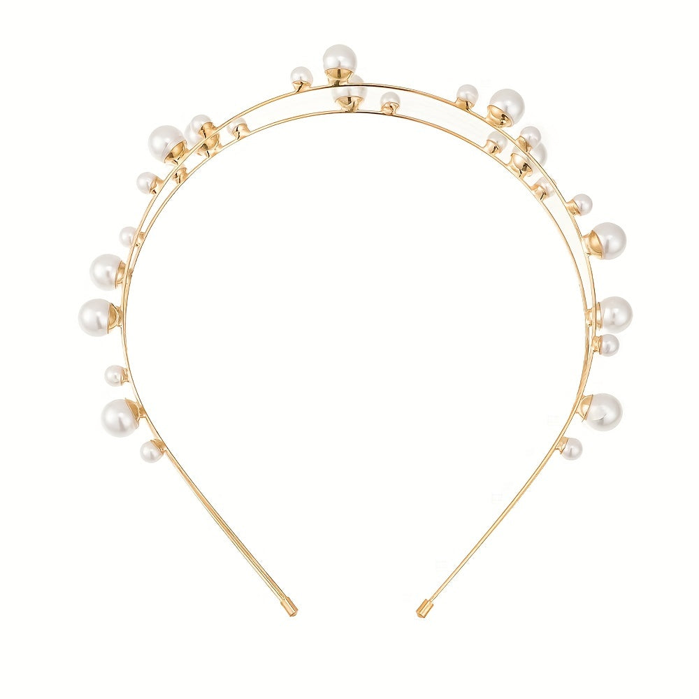 Metal Hair Band Faux Pearl Bridal Headband