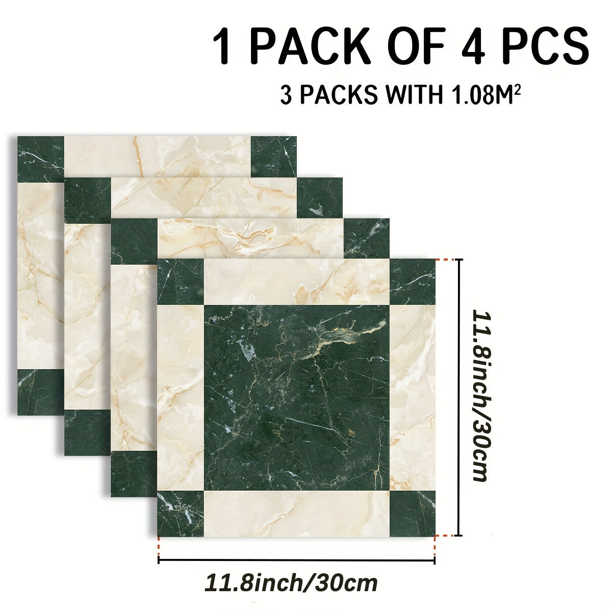 4pcs Retro Checkered Pattern Floor Stickers Non-slip Waterproof Tile Stickers