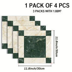 4pcs Retro Checkered Pattern Floor Stickers Non-slip Waterproof Tile Stickers