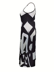  Colorblock Geo Print Maxi Cami Dress