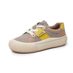 Women's Retro Block Faux Leather Sneakers Lace Up Sport Shoes