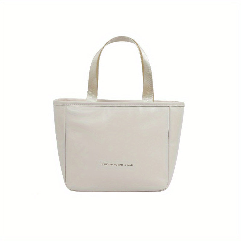 Solid Letter Print Lunch Handbag Lightweight PU Portable Insulation Lunch Box