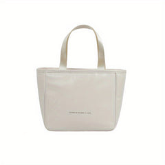 Solid Letter Print Lunch Handbag Lightweight PU Portable Insulation Lunch Box