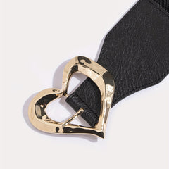 Heart Buckle Elastic Wide Belt Solid Waistband Women Decorative Girdle