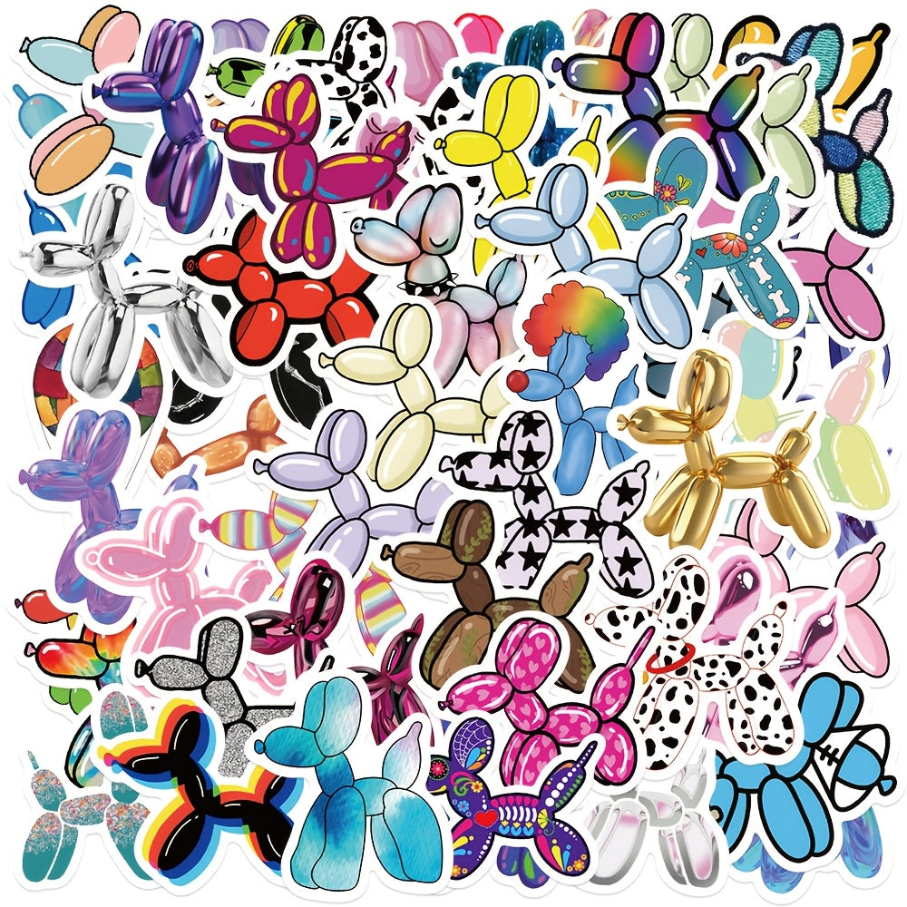 50pcs Rainbow Balloon Puppy Stickers Waterproof Vinyl Reusable Decals Multicolor