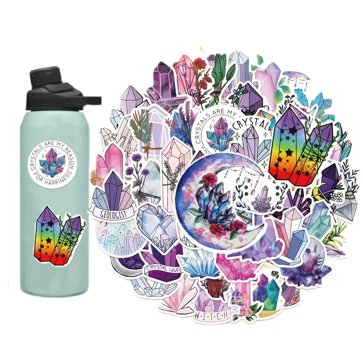 50 Pcs Boho Style Crystal Stickers Set Gem Vinyl Waterproof Decals
