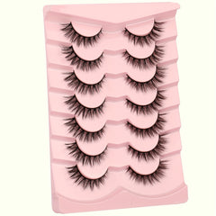 7 Pairs Natural Look Cat Eye Lashes Short Fluffy 3D Faux Mink Strip Lashes