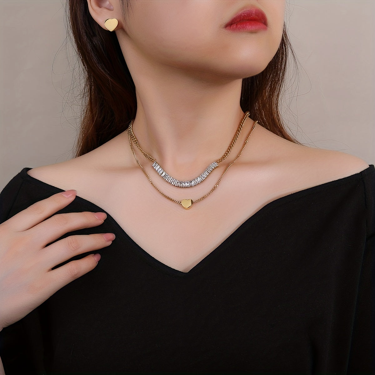 Stainless Steel Love Pendant Autumn Winter Square Jewelry Set