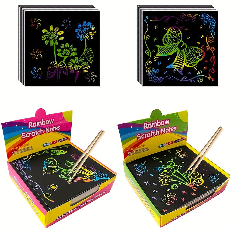 Rainbow Scratch Note Art Kit - Unleash Hidden Designs with Vibrant Colors