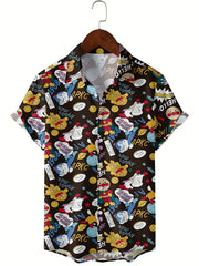 Men's Cartoon Pattern Camp Collar Bowling Shirt