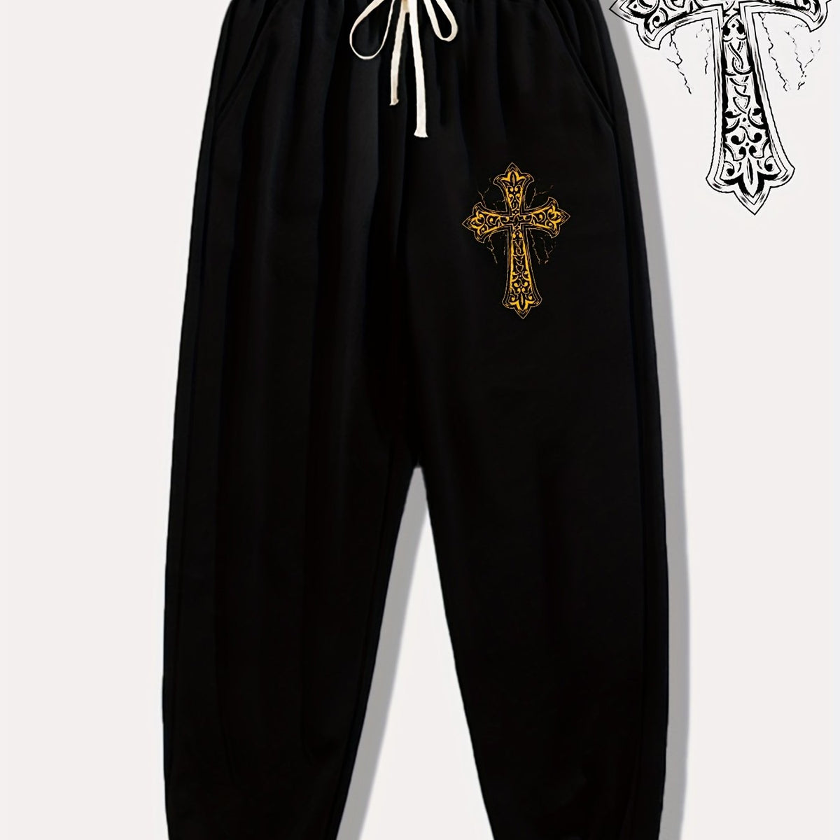 Pattern Print Drawstring Sweatpants Loose Fit Casual Joggers