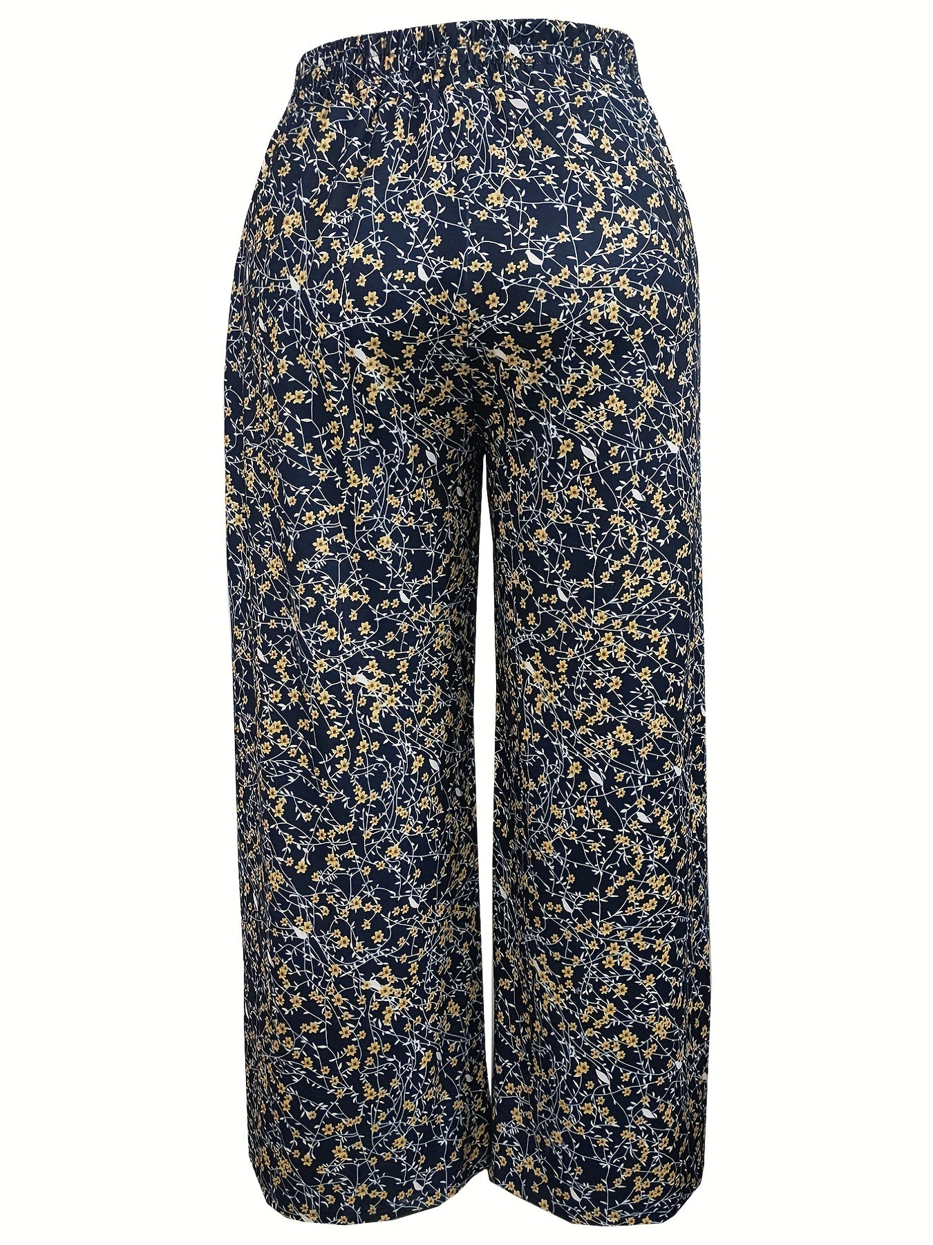  Boho Pants Women's Plus Ditsy Floral Print Elastic Waist Wide Leg Pant