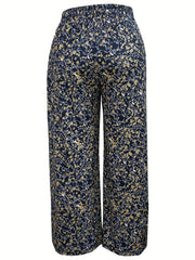  Boho Pants Women's Plus Ditsy Floral Print Elastic Waist Wide Leg Pant
