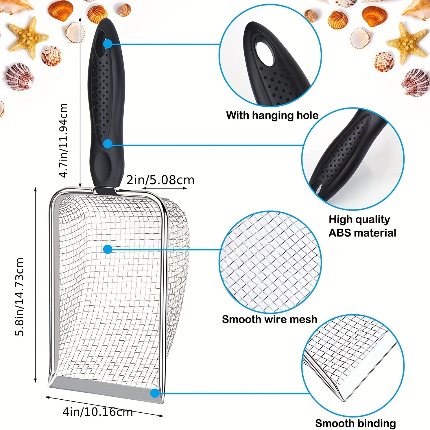 Beach Adventure Set Mesh Shovel Mesh Bag Sand Scooper Shark Tooth Sifter