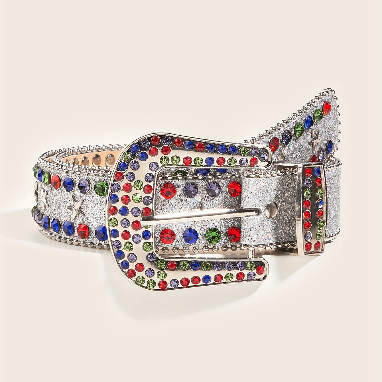 Colorful Rhinestone PU Belt Star Rivet Sparkly Beads Decor Sequin Belt
