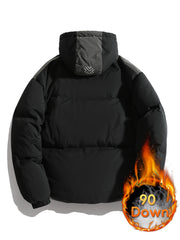 Letter Print Block Puffer Jacket Warm Winter Jacket For Outdoor Sports