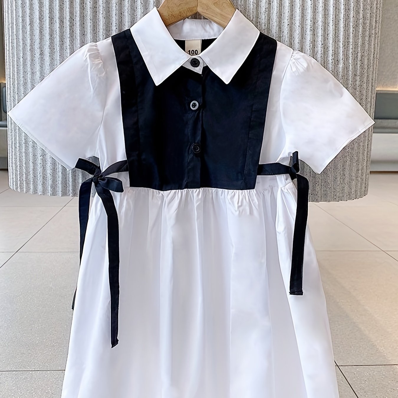 Girls' Colorblock Lace Up Collared Shirt Dress