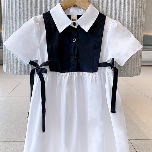 Girls' Colorblock Lace Up Collared Shirt Dress