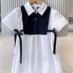 Girls' Colorblock Lace Up Collared Shirt Dress