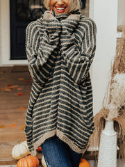 Women's Plus Stripe Print Chimney Collar Pullover Sweater