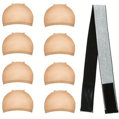 8PCS Stretchable Nylon Wig Caps & Elastic Bands Set for Women Nude Color