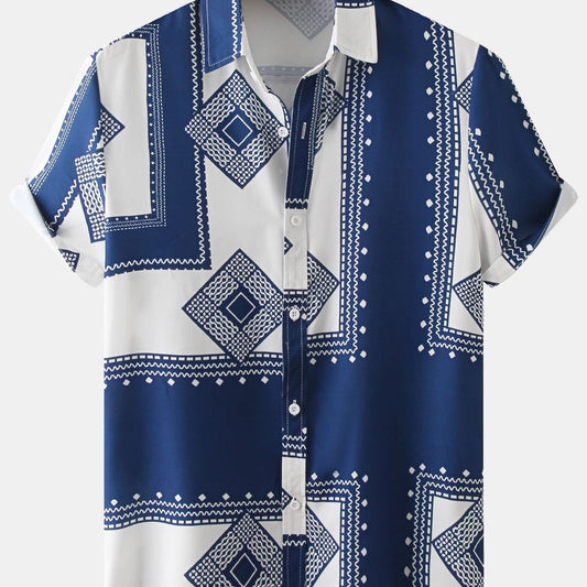Men's Floral Shirt Casual Slim Short Sleeve Shirt