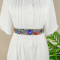 Vintage Crystal Girdle Heart Rhinestone Beads Elastic Belt for Women
