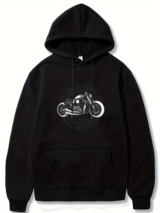 Motorcycle & Letter Print Hoodies For Men Graphic Sweatshirt