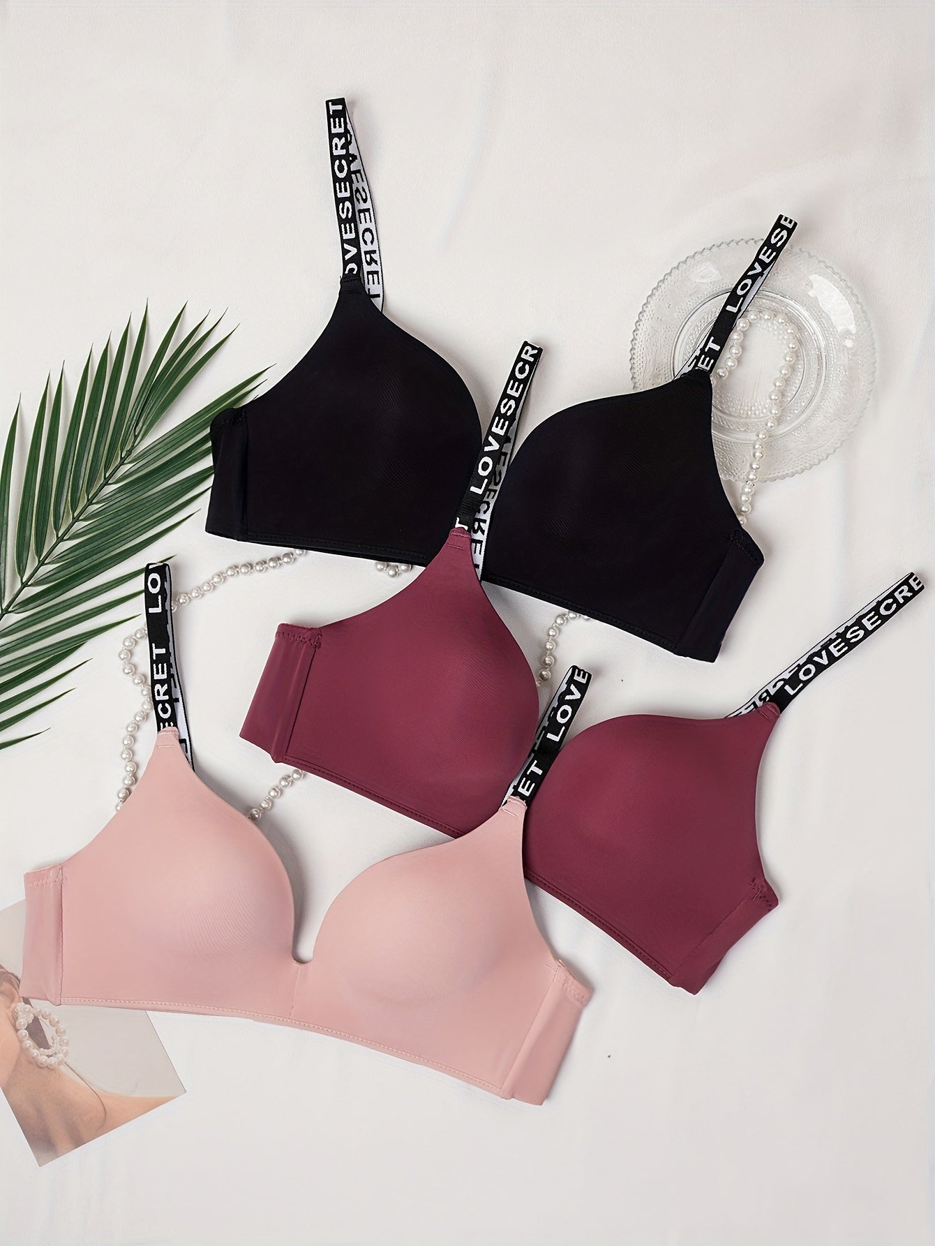 3pcs Letter Print T Shirt Bras Women's Lingerie & Underwear
