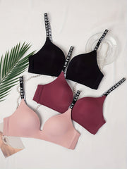 3pcs Letter Print T Shirt Bras Women's Lingerie & Underwear