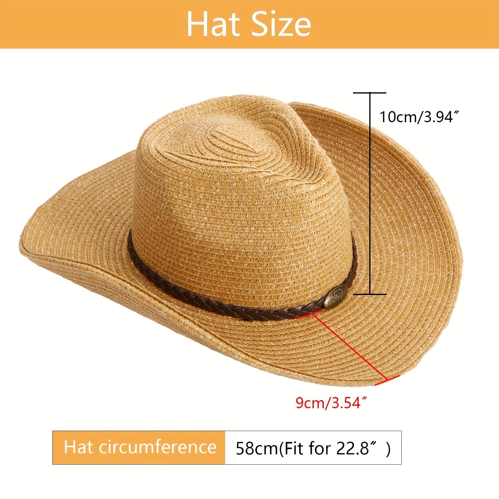 Summer Straw Cowboy Hat Western Style Unisex Windproof Crushable Hat