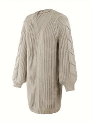  Solid Cable Lantern Sleeve Cardigan