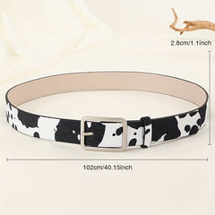 Y2K Style Cow Pattern PU Belt with Geometric Buckle