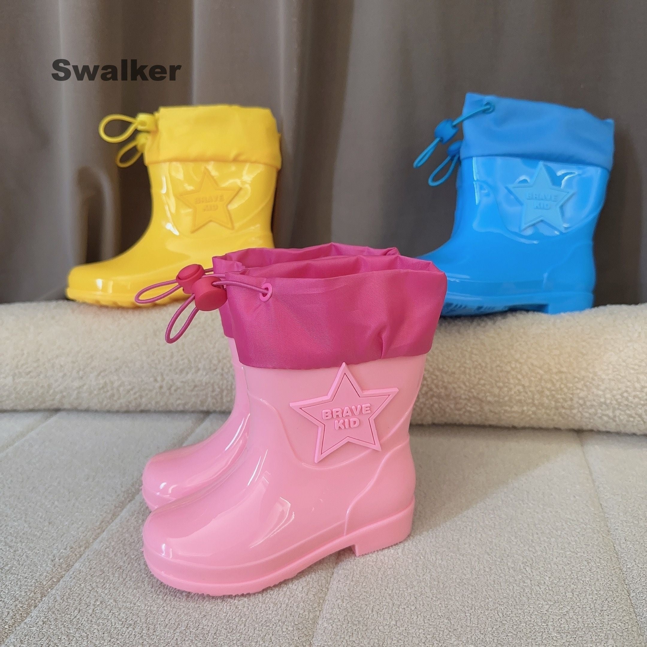 Swalker Star Solid Slip On Rain Boots For Girls Waterproof Non Slip Rain Boots