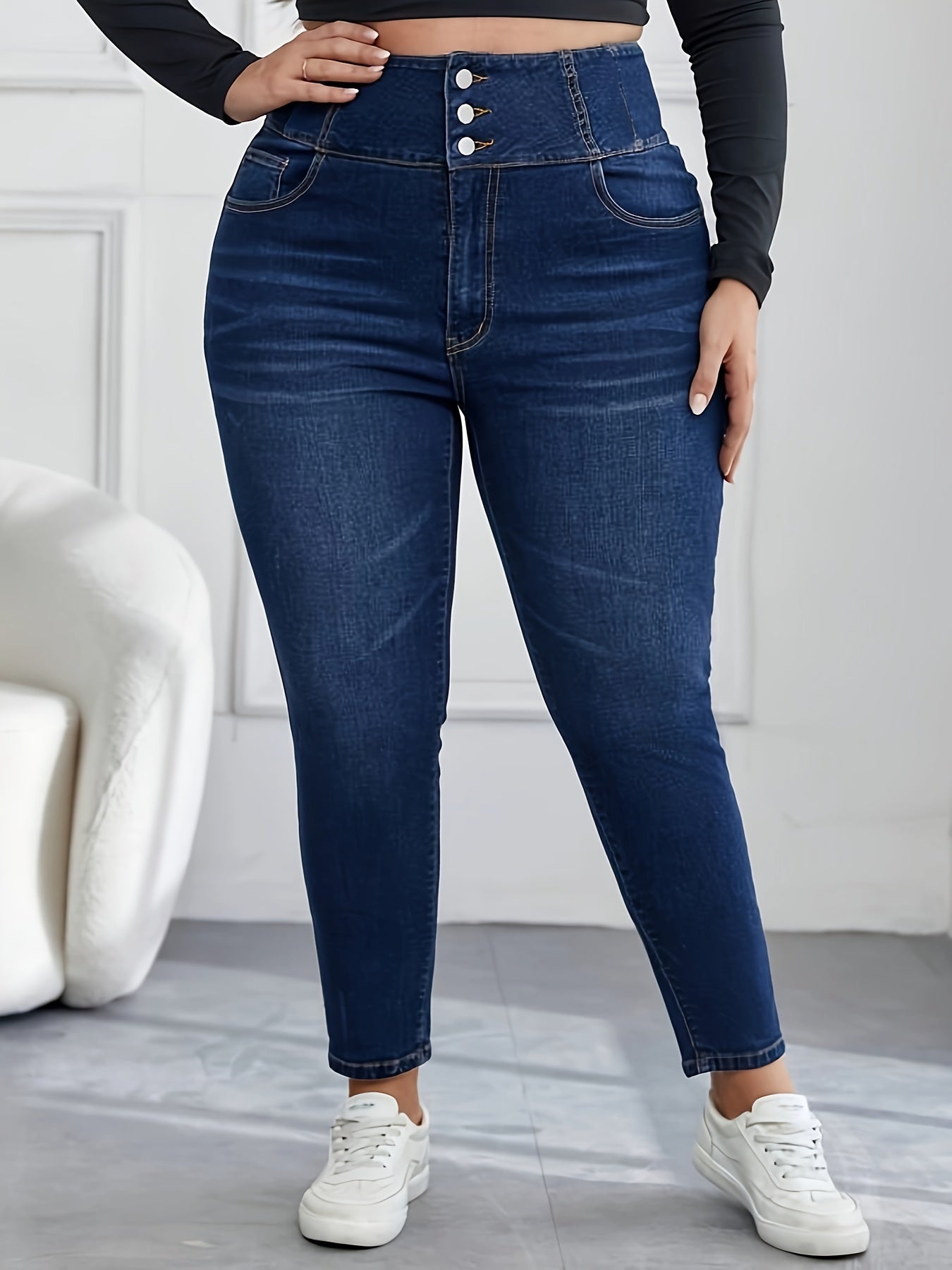 Women's Plus High Rise Skinny Jeans Button Fly