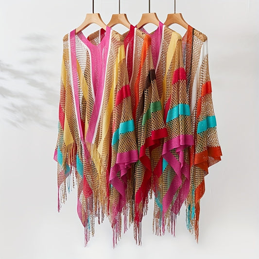 Rainbow Striped Hollowed Out Sunscreen Cardigan Cape