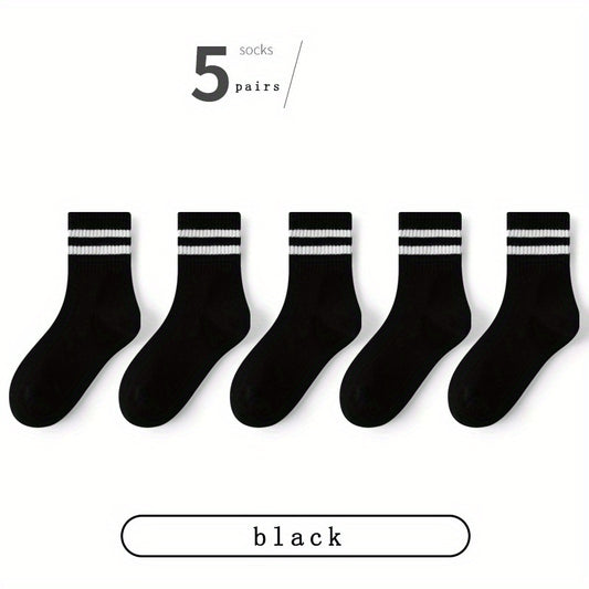 5 pairs Boys Casual Striped Sports Socks Breathable Mesh Crew Socks