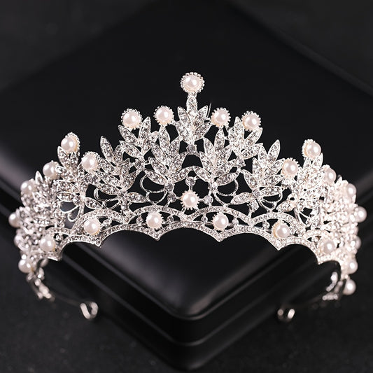 Oversize Pearl Rhinestones Leaves Bridal Tiara Wedding Classic Accessories