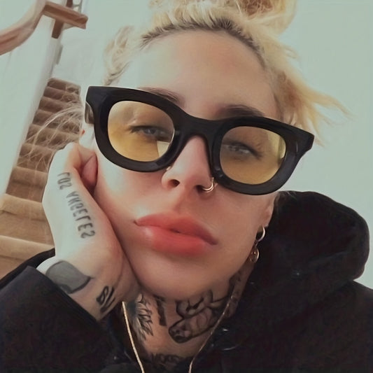 Wrap Around Sunglasses For Women Men Block Cat Eye Vintage Minimalist Horned Rim
