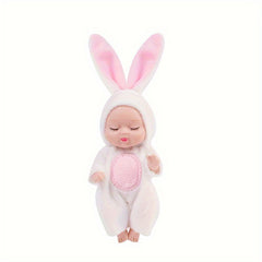 6 Cute Cartoon Stuffed Animal Dolls + Realistic Girl Doll Set