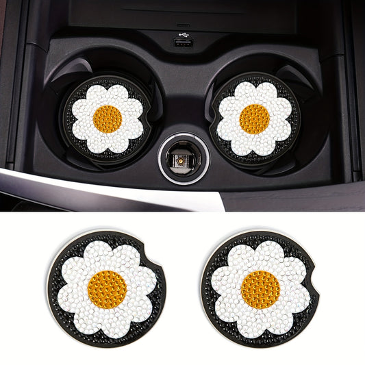 Sunflower DIY Diamond Car Coasters, Set of 2
